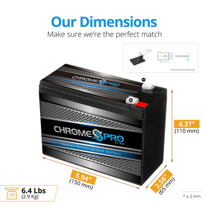 CHROME PRO BATTERY 12V 10AH Sealed Lead Acid (SLA) Battery - T2 Terminals CP-S00001