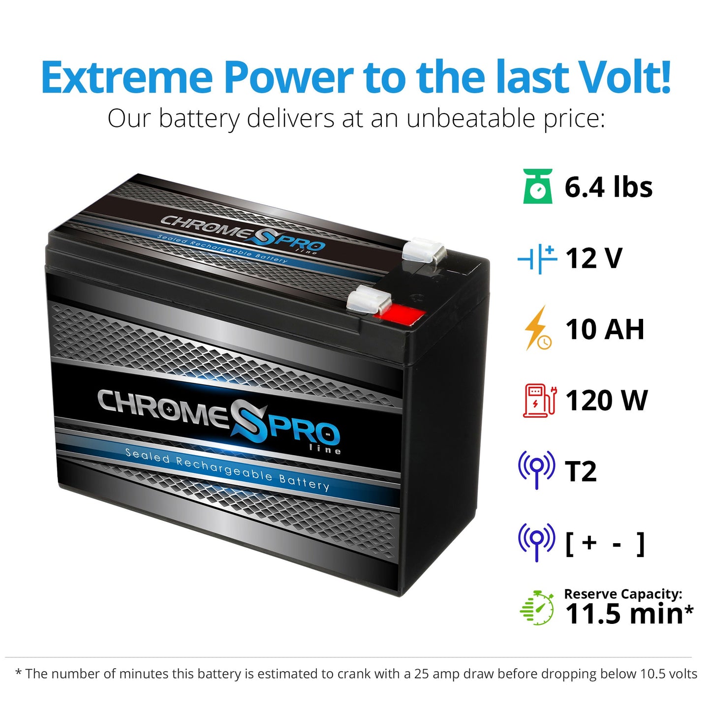 CHROME PRO BATTERY 12V 10AH Sealed Lead Acid (SLA) Battery - T2 Terminals CP-S00001