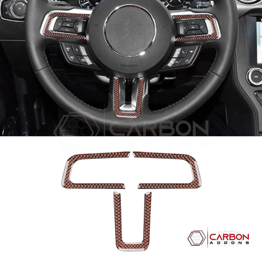 Reflective Carbon Fiber Steering Wheel Chrome Trim Overlay for 2015–2023 Ford Mustang