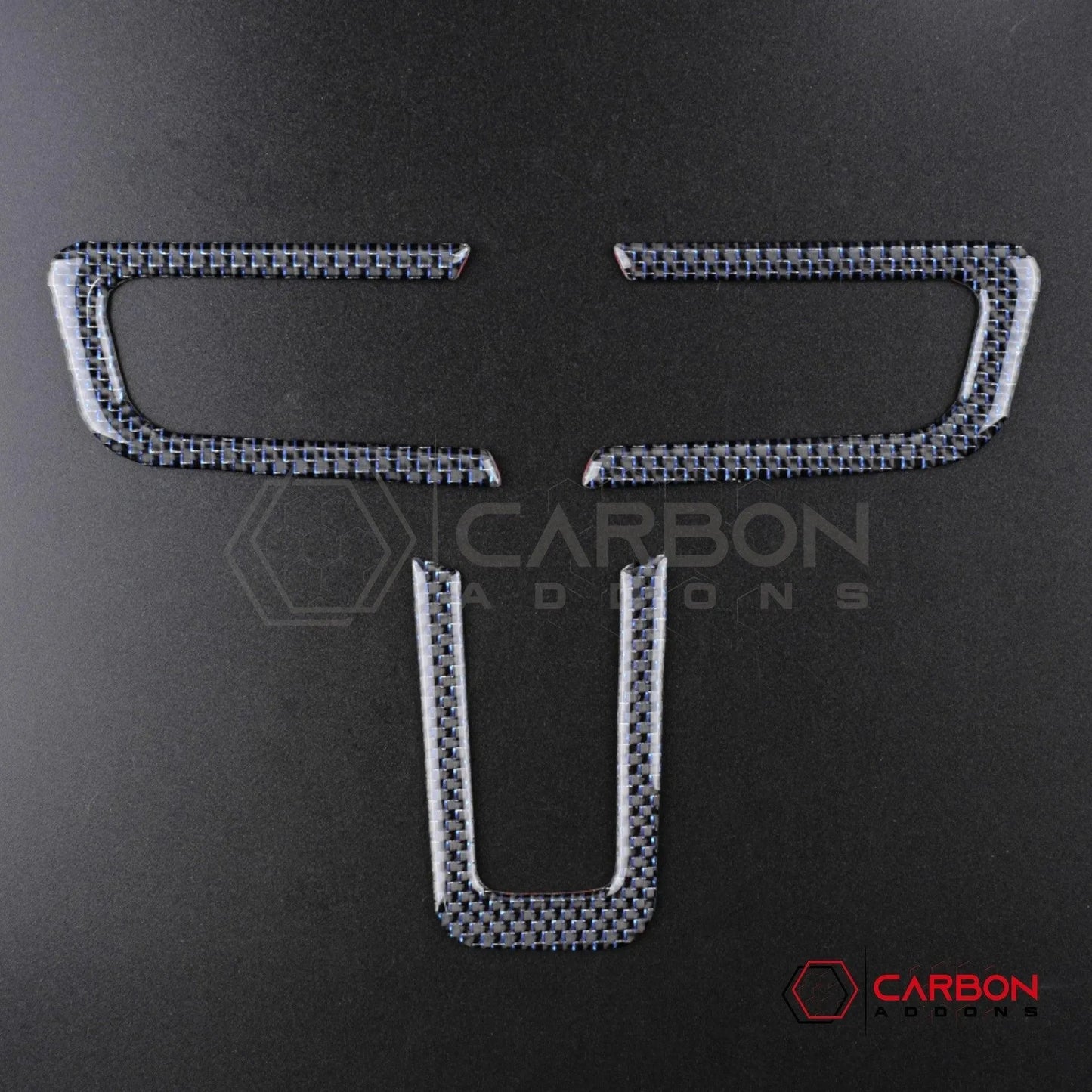2015-2023 Mustang Reflective Carbon Fiber Steering Wheel Chrome Trim Overlay