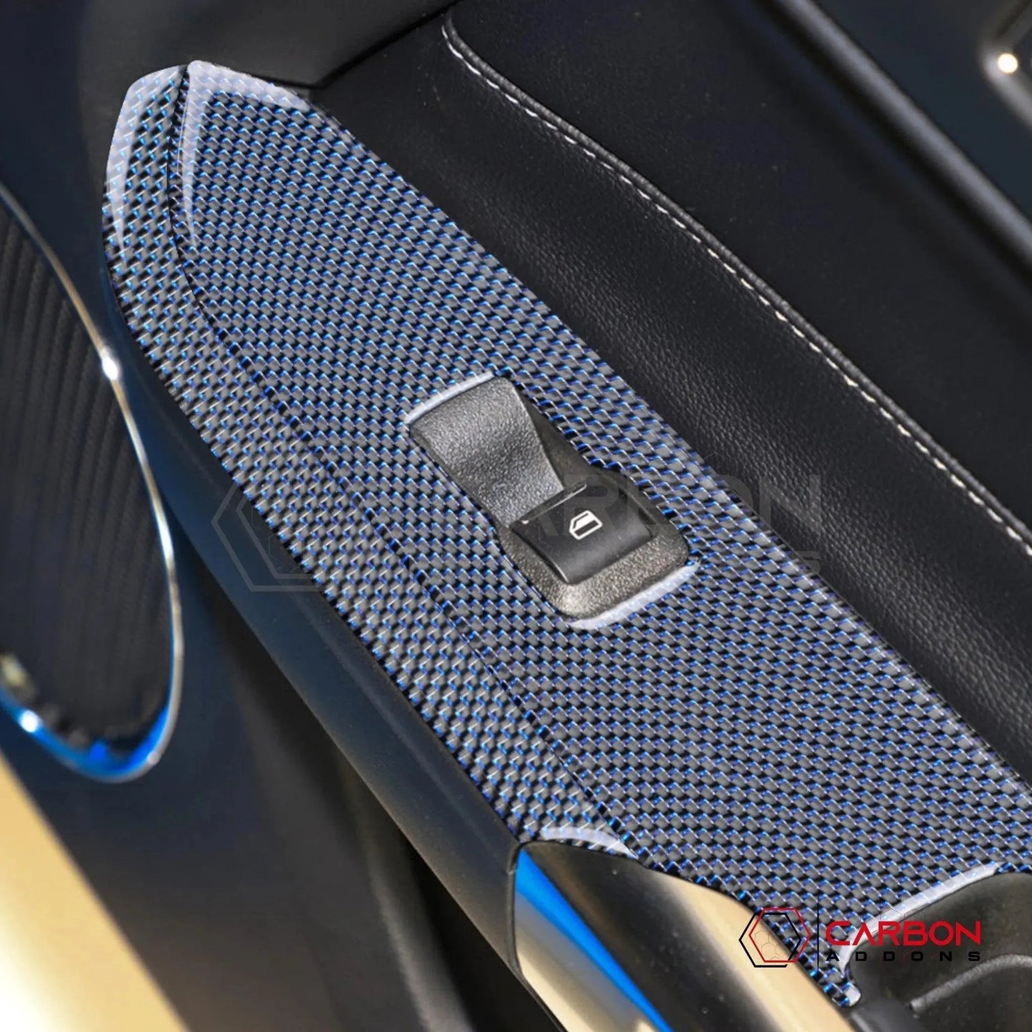 Reflective Carbon Fiber Window Switch Trim Overlay for 2015–2023 Ford Mustang