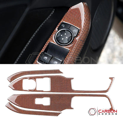 Reflective Carbon Fiber Window Switch Trim Overlay for 2015–2023 Ford Mustang