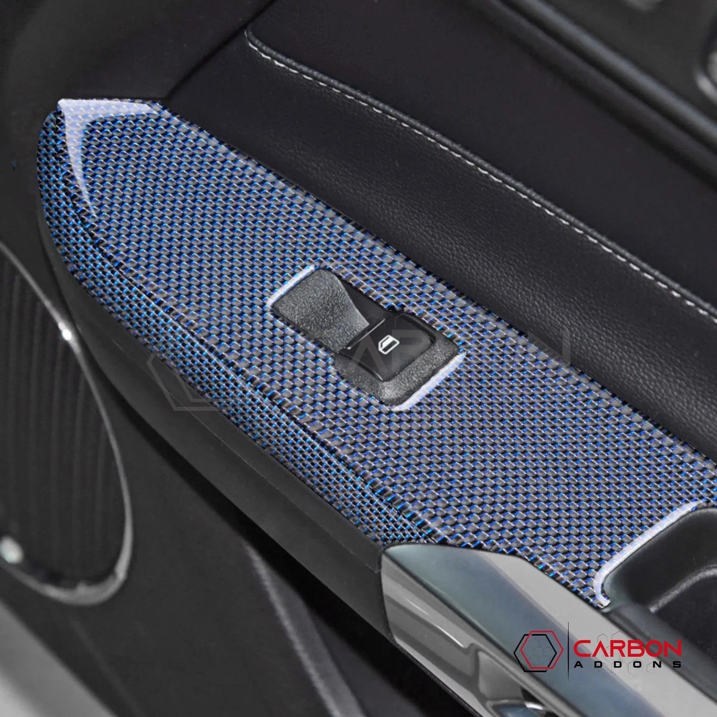 Reflective Carbon Fiber Window Switch Trim Overlay for 2015–2023 Ford Mustang