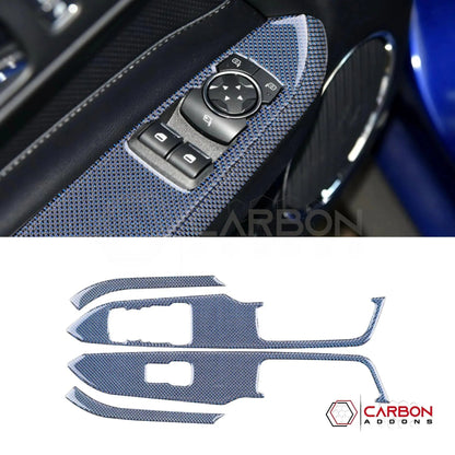 Reflective Carbon Fiber Window Switch Trim Overlay for 2015–2023 Ford Mustang