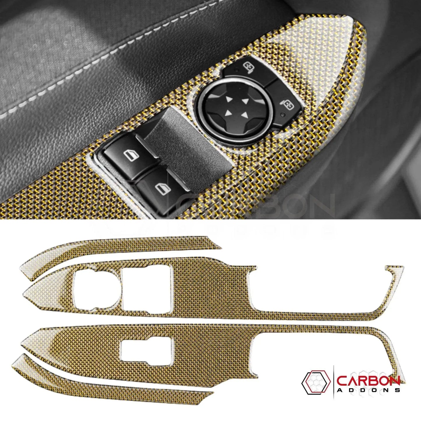 Reflective Carbon Fiber Window Switch Trim Overlay for 2015–2023 Ford Mustang