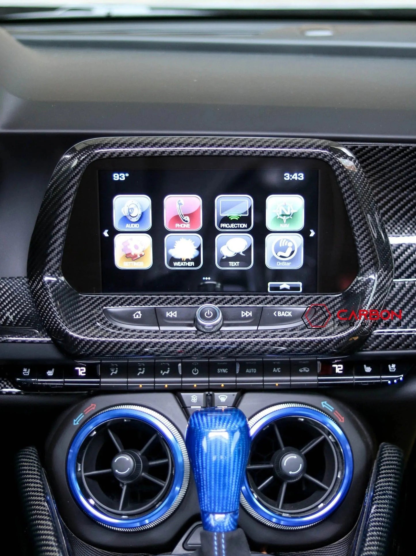 2016-2024 Chevy Camaro Carbon Fiber Infotainment Radio Screen Trim Cover