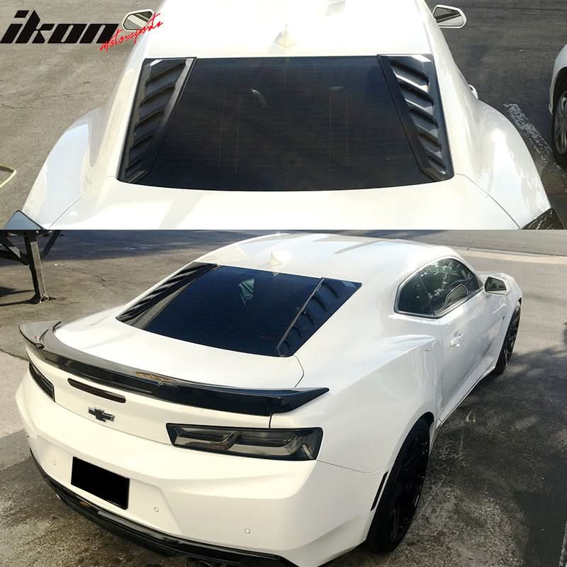 2016-2024 Chevy Camaro Black Rear Window Louvers Pair ABS
