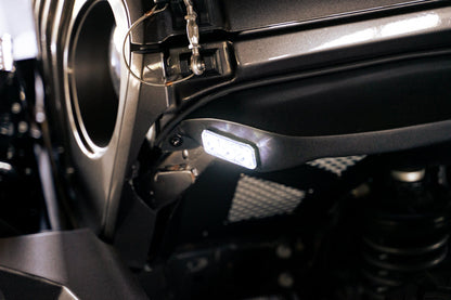 Close up of LED turned on, 2018-2023 Jeep Wrangler JL Slim Fender Flares