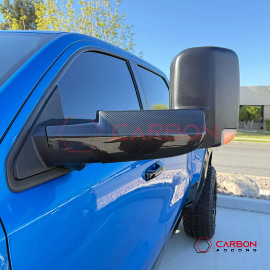 2019+ RAM 1500 / TRX / RHO Tow Mirror Base Real Carbon Fiber Covers