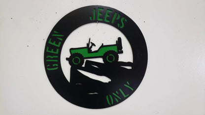 Green Jeeps Only Metal Wall Art – Off-Road Jeep Sign for Garage, Man Cave, or Shop Decor
