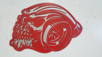 Turbo Skull Metal Wall Art – 16"x16" Automotive Turbocharger Skull Decor – Garage, Shop, Mancave Gift