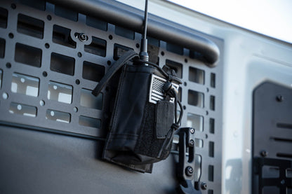 Radio mounted to Tailgate Molle Panel for the 2021-2023 Ford Bronco
