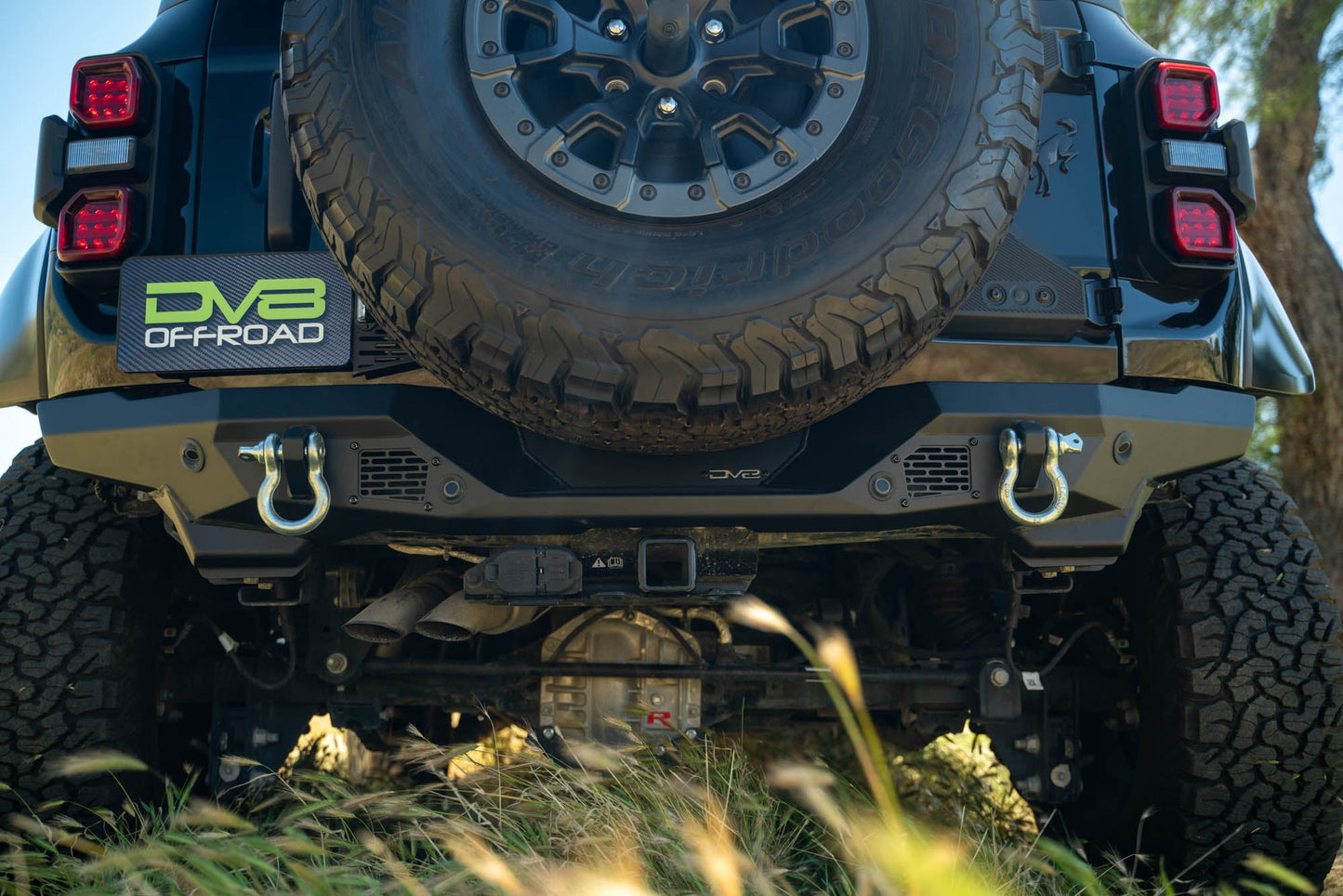 Low-angle view of the Spec Series Rear Bumper for the 2021-2024 Ford Bronco