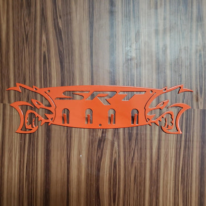 Dodge SRT Hellcat 4-Hook Steel Rack – Dual Hellcat Heads Wall Organizer 12"x4" SRT Text