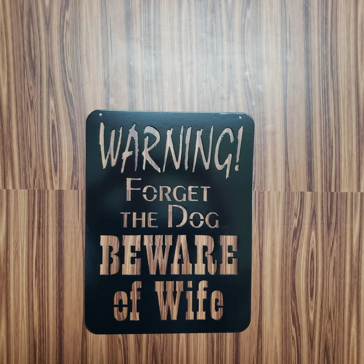 Warning Forget the Dog Beware of Wife Metal Sign – Funny Wall Decor for Home, Garage, or Man Cave