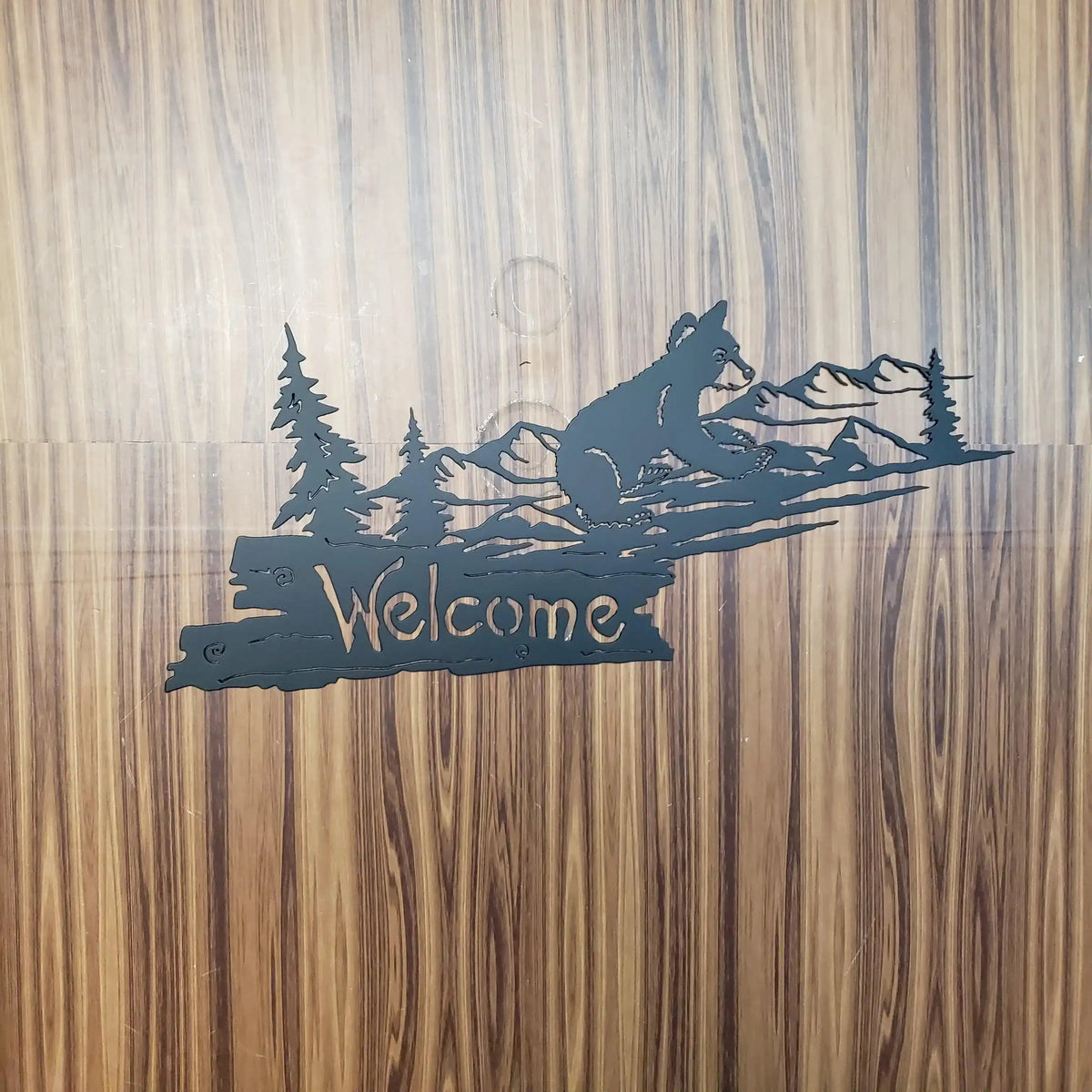 Bear Cub Welcome Sign for Cabin – Plasma Cut Steel Wall Art – Rustic 21"x9" Bear Decor for Porch, Entryway, or Lake House