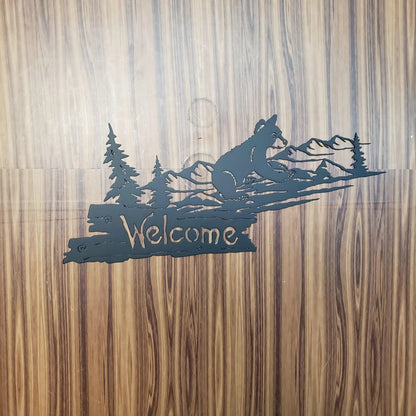 Bear Cub Welcome Sign for Cabin – Plasma Cut Steel Wall Art – Rustic 21"x9" Bear Decor for Porch, Entryway, or Lake House