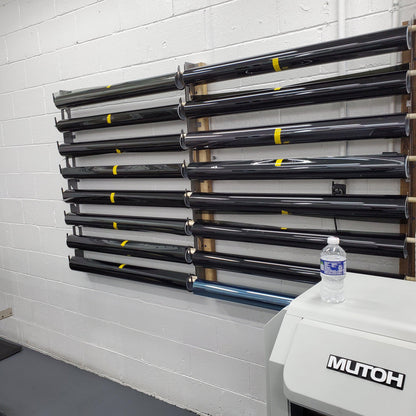 Wall-Mounted Vinyl, Tint, Paper & Cloth Wrap Rack - Modular Storage | Martin Metalwork"