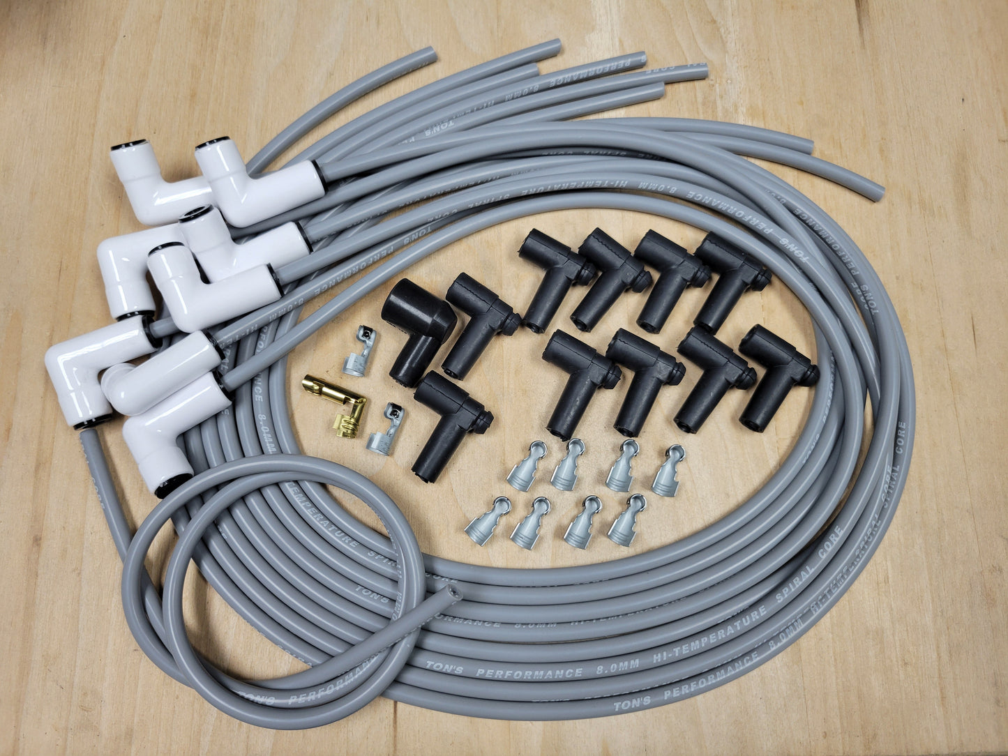 Ton's 8mm Spark Plug Wires White CERAMIC BOOT UNIVERSAL Ford/Chevy Small/Big Block