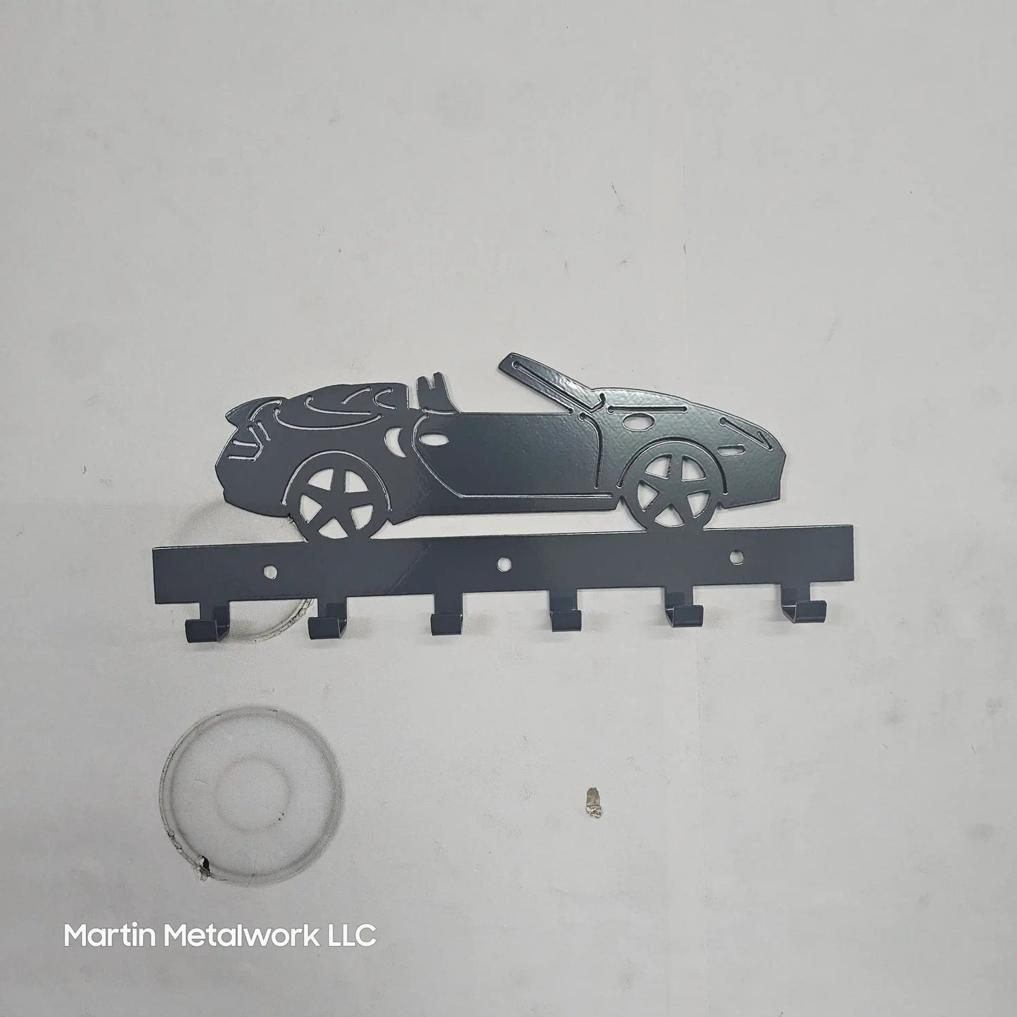 Porsche 911 Convertible Key Hanger – Steel Wall Mounted Key Rack – Sport Car Organizer 12"x6" Garage Entryway Decor