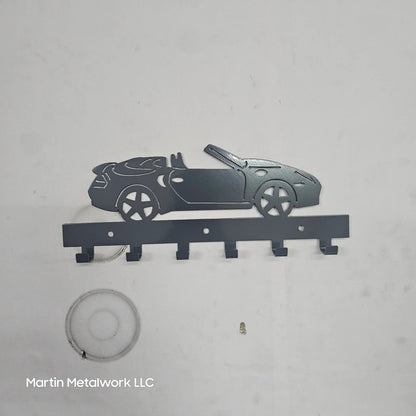Porsche 911 Convertible Key Hanger – Steel Wall Mounted Key Rack – Sport Car Organizer 12"x6" Garage Entryway Decor