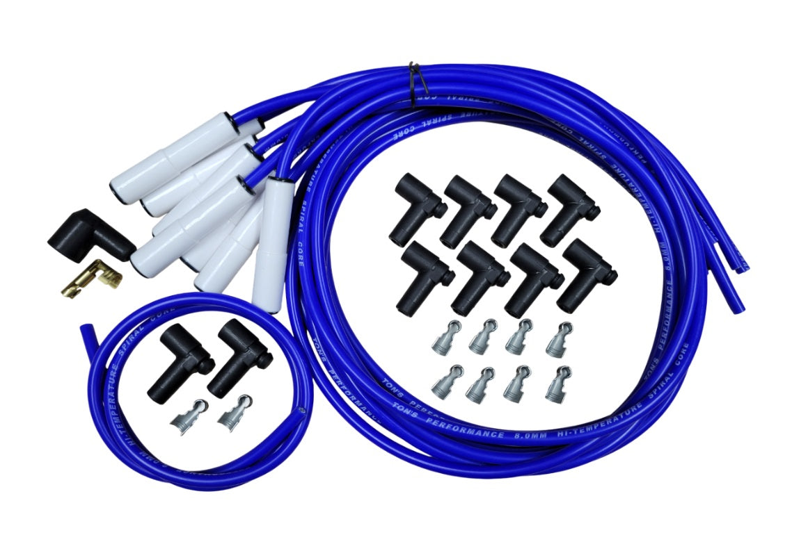 Ton's 8mm Spark Plug Wires White CERAMIC BOOT UNIVERSAL Ford/Chevy Small/Big Block