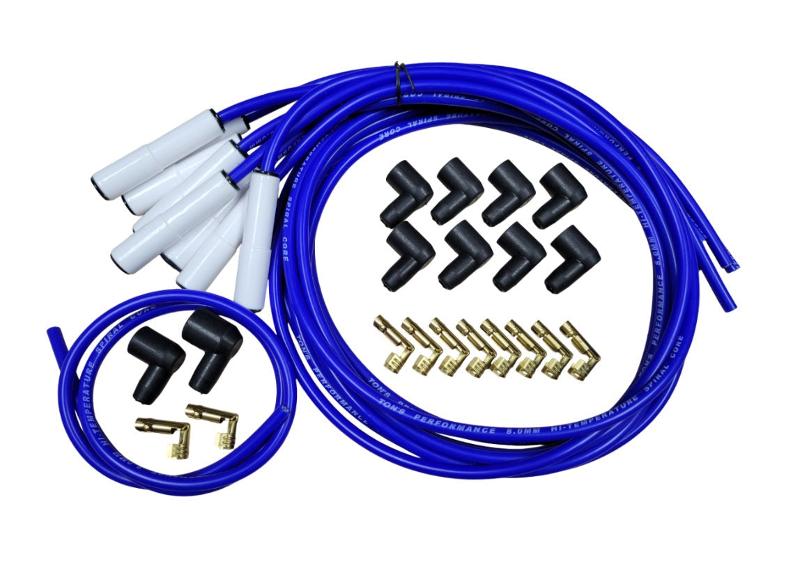 Ton's 8mm Spark Plug Wires White CERAMIC BOOT UNIVERSAL Ford/Chevy Small/Big Block