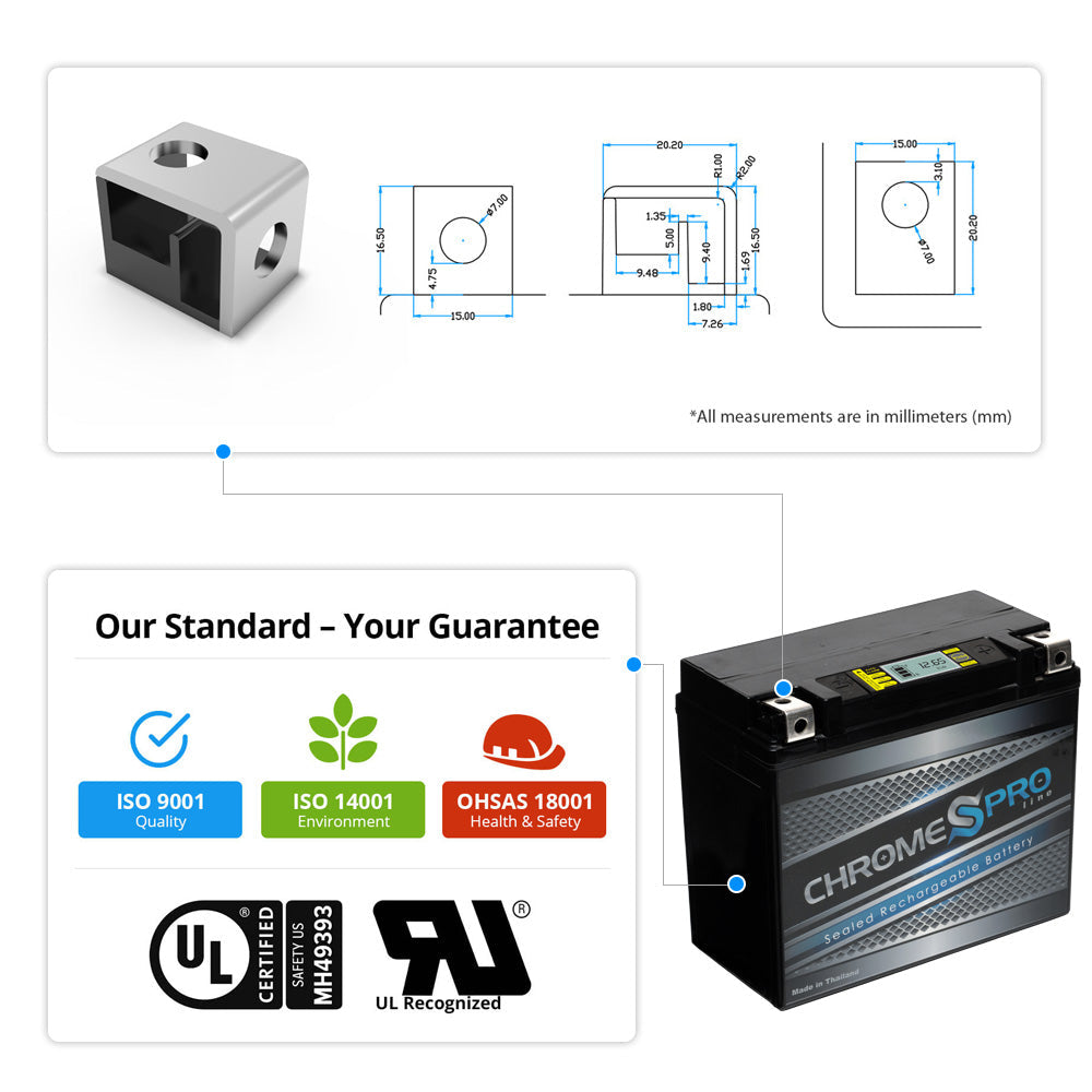 CHROME PRO BATTERY YTX20HL-BS Chrome Pro Series iGel Battery PRO-M00004