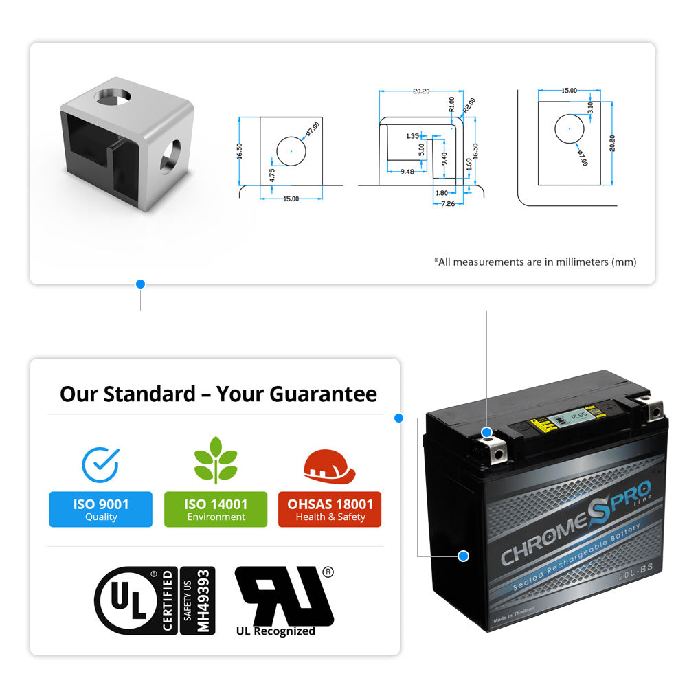 CHROME PRO BATTERY YTX20L-BS Chrome Pro Series iGel Battery PRO-M00008
