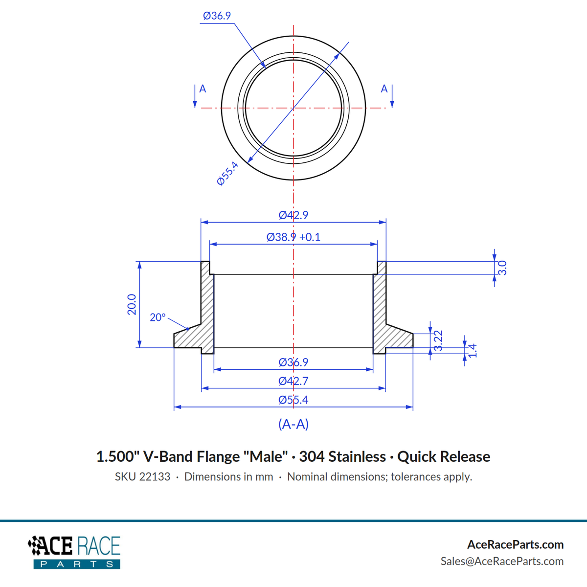 1.500" V-Band Flange "Male" 304 Stainless - Fits Quick Release Clamp