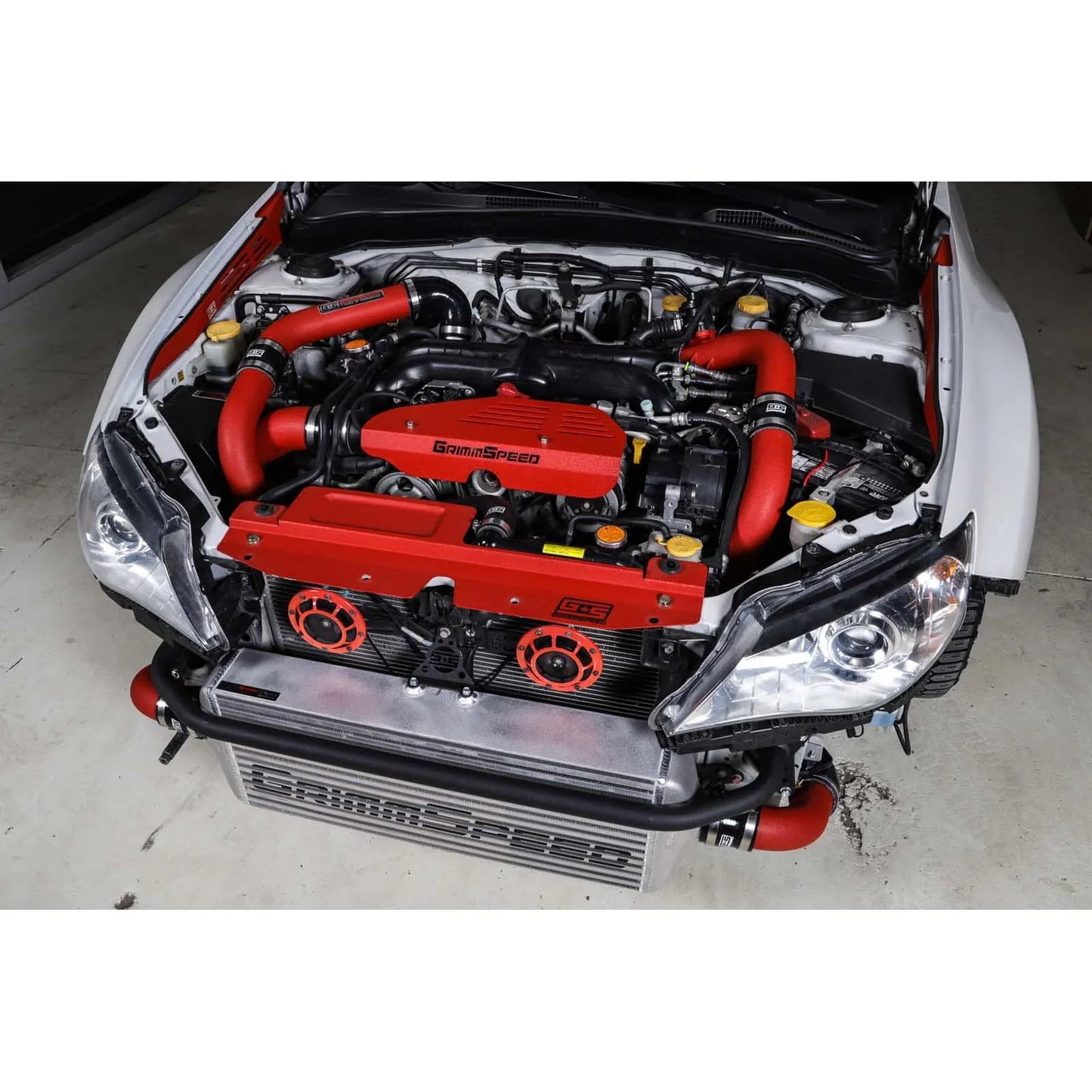 GrimmSpeed Front Mount Intercooler Kit - Raw Core with Red Piping - 2008-14 Subaru WRX GRM090229