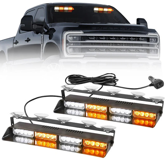 Interior Front Window 2-PC 17" LED Strobe Light Bars Suction Cup Installation A/C Adapter Plug & Play 26 Light Functions - Multiple Colors
