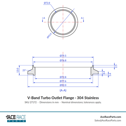 Turbo Outlet Flange - (PTE) Precision Turbo Medium Frame Turbo Housings  - 304 Stainless