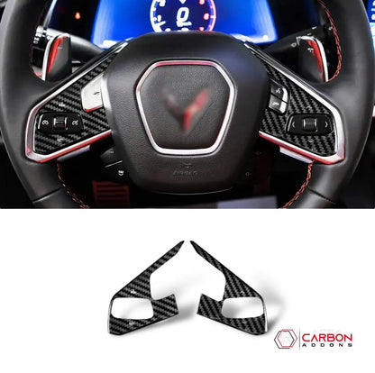 C8 Corvette Carbon Fiber Steering Wheel Button Trim Cover