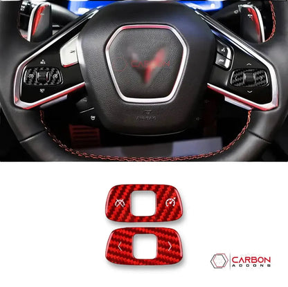 C8 Corvette Real Carbon Fiber Steering Wheel Roller Control Trim Covers | Interior Overlay (2020–2026)