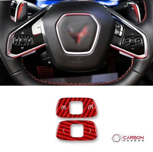 C8 Corvette Real Carbon Fiber Steering Wheel Roller Control Trim Covers | Interior Overlay (2020–2026)