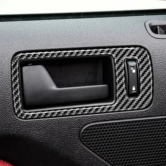 2pcs Set Carbon Fiber Interior Door Handle Trim Overlay For Mustang 2010-2014