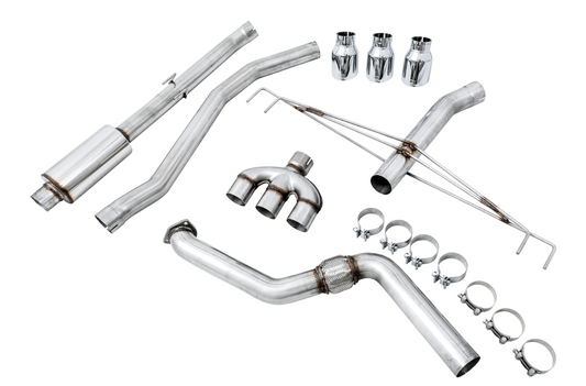 AWE Tuning Track Edition Exhaust for FK8 Civic Type R (includes Front Pipe) - Triple Chrome Silver Tips 3020-52000