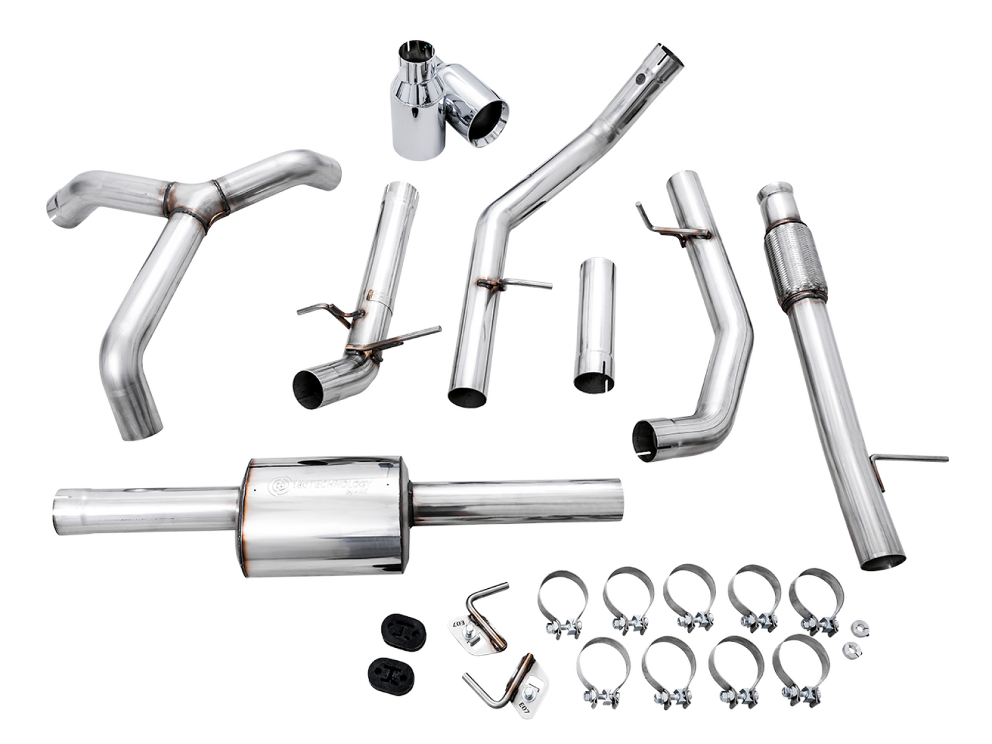 AWE Tuning 0FG Catback Split Rear Exit Exhaust for 4th Gen Silverado/Sierra 1500 5.3L (Flat Bumper) - Dual Chrome Silver Tips 3015-32205