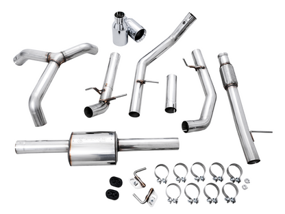 AWE Tuning 0FG Catback Split Rear Exit Exhaust for 4th Gen Silverado/Sierra 1500 5.3L (Flat Bumper) - Dual Chrome Silver Tips 3015-32205