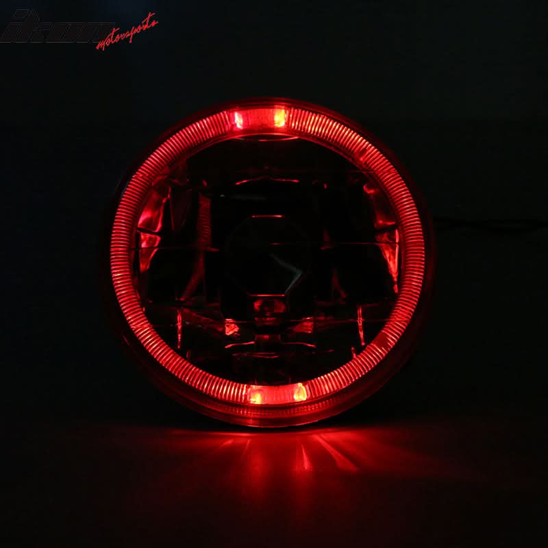 Universal 2PCS 5" Round Headlights Angel Eye Crystal Clear Red Halo
