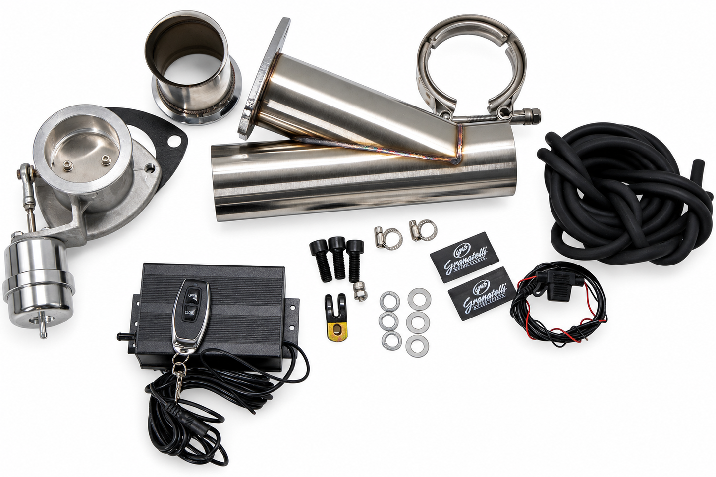 Granatelli 3-Inch Single Round Vacuum/Pressure-Controlled Electronic Stainless Steel Weld-In Exhaust Cutout Kit – 309630