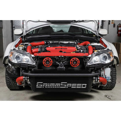 GrimmSpeed Front Mount Intercooler Kit - Black Core with Red Piping - 2008-14 Subaru WRX GRM090251