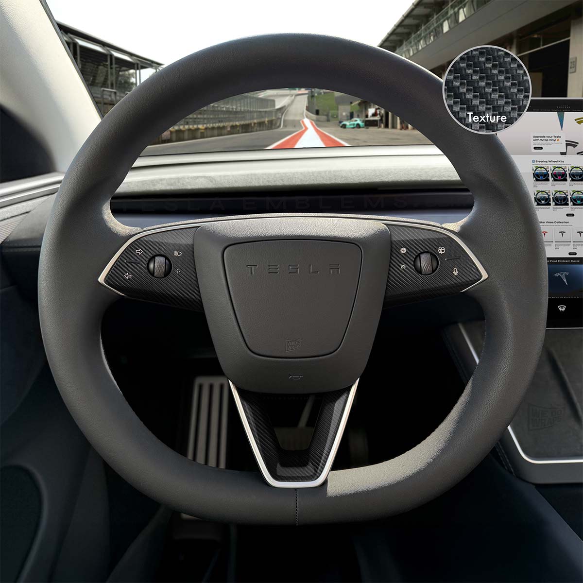 3M Carbon Fiber Tesla Steering Wheel Trim Decal Kit | 3-piece Set | M3 Feb 2024-'25 Refresh