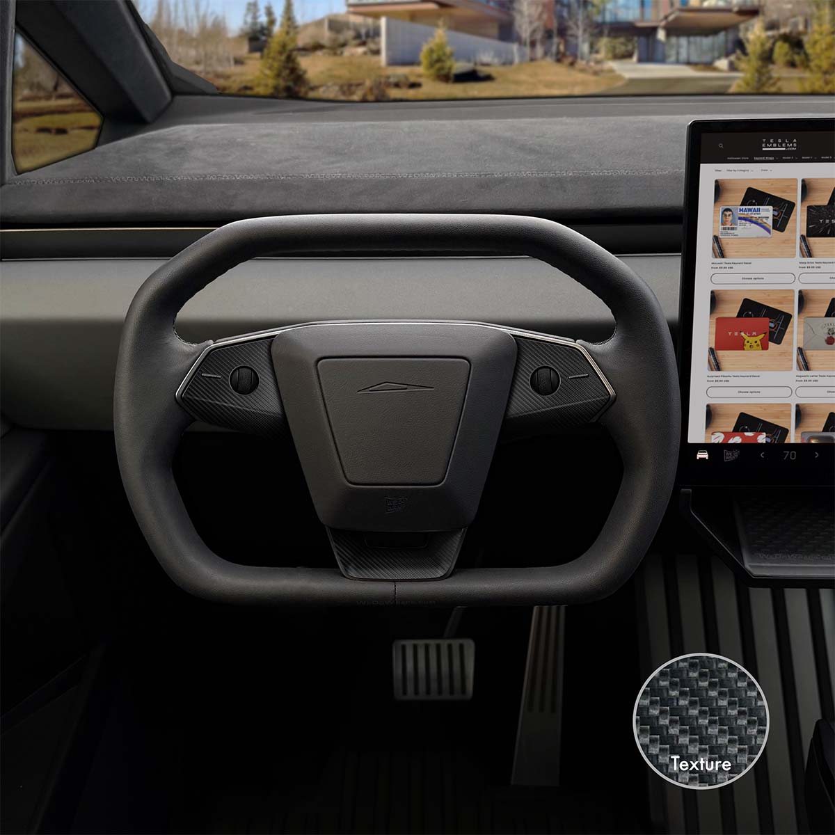 3M Carbon Fiber Tesla Steering Wheel Trim Decal Kit (3pcs) | Cybertruck