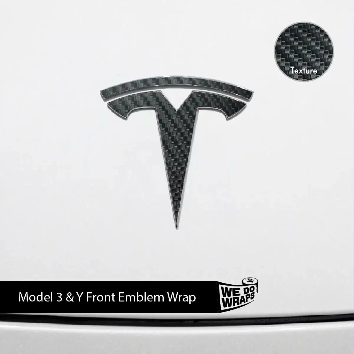 3M Carbon Fiber Tesla Emblem Decals (Front + Back) | Model Y