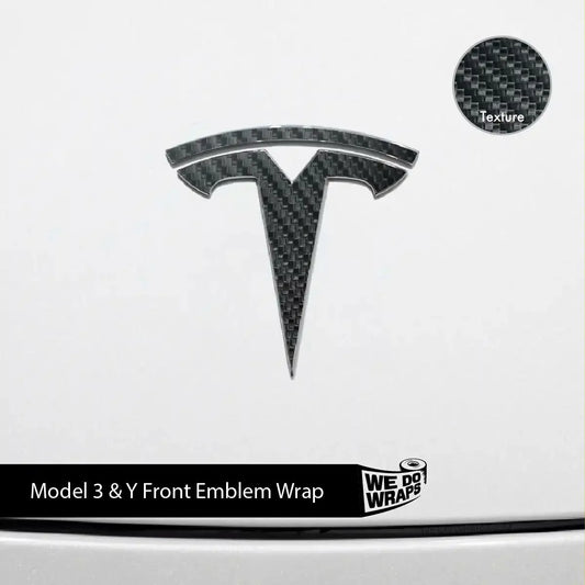 3M Carbon Fiber Tesla Emblem Decals (Front + Back) | Model Y