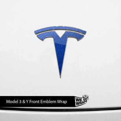 3M Deep Blue Metallic Tesla Emblem Decals (Front + Back) | Model 3