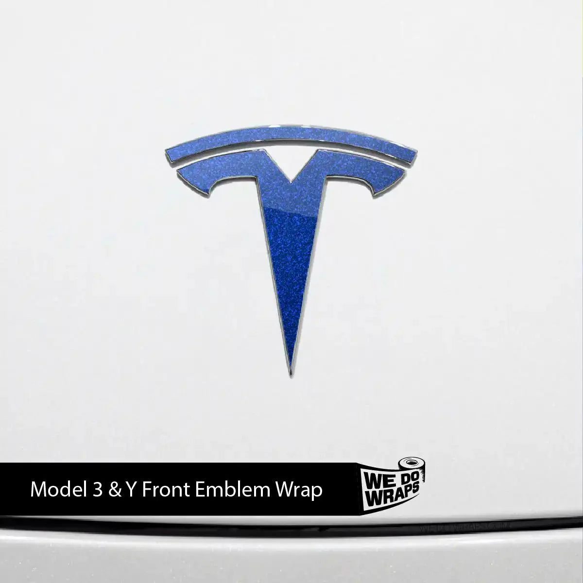 3M Deep Blue Metallic Tesla Emblem Decals (Front + Back) | Model Y
