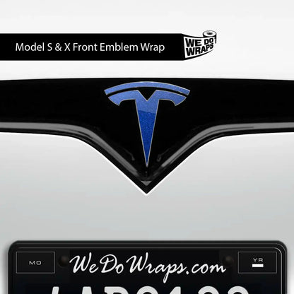 3M Deep Blue Metallic Tesla Emblem Decals (Front + Back) | Model S